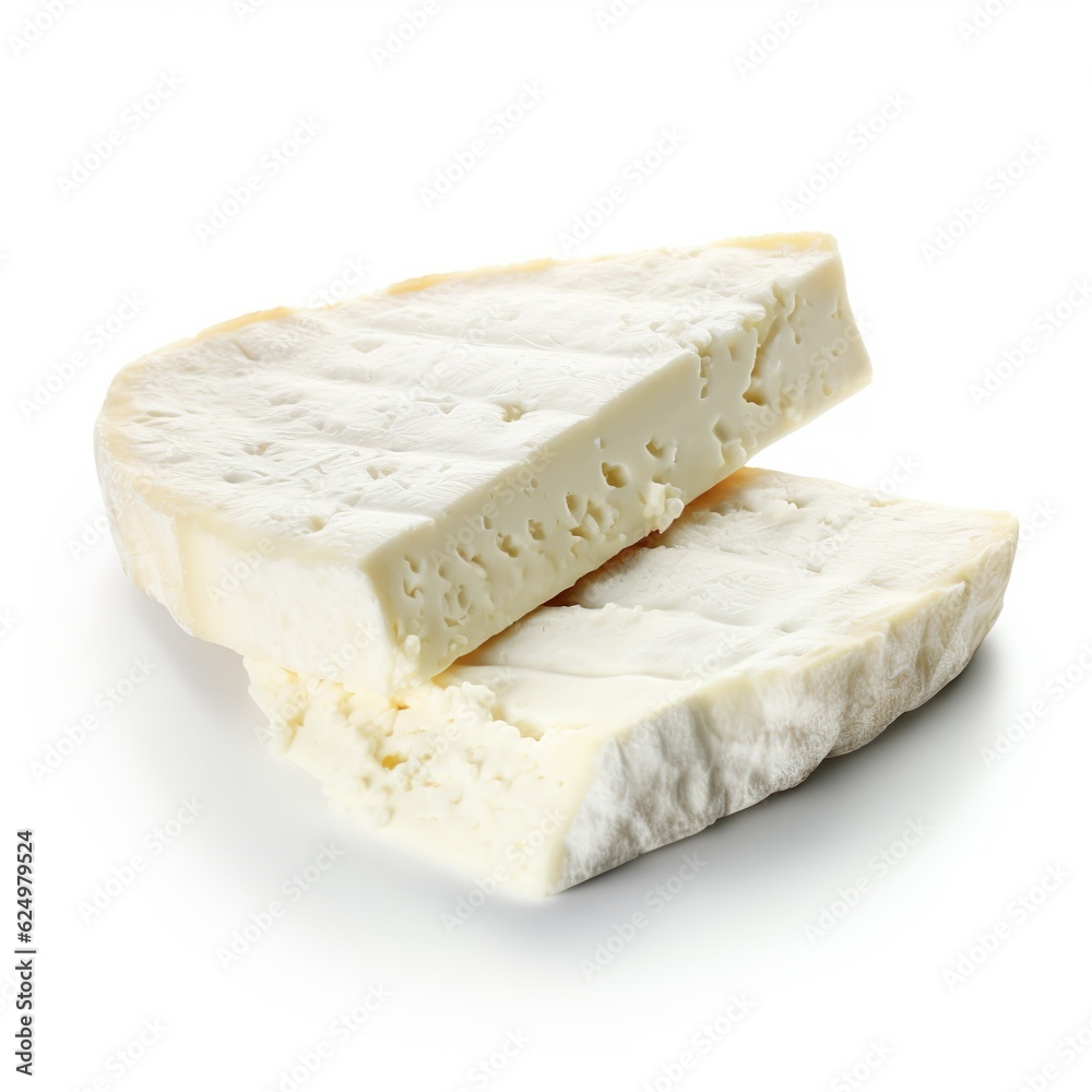 Two pieces of white mold soft cheese isolated on transparent or white background | Generative AI