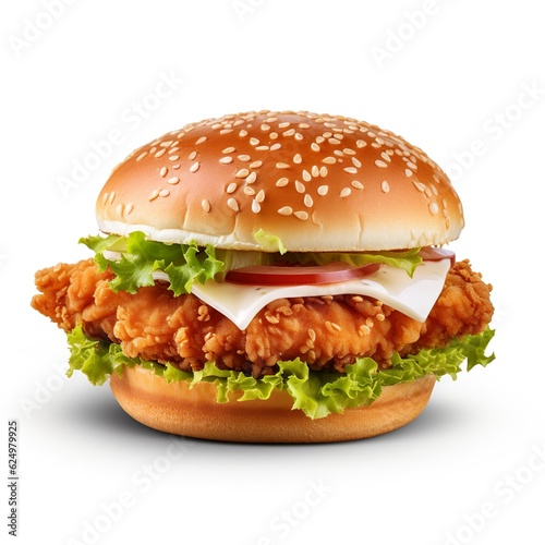 Fried chicken burger isolated on transparent or white background | Generative AI