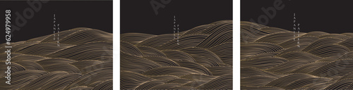 Japanese background with line wave pattern vector. Abstract banner. Mountain layout design in vintage style.
