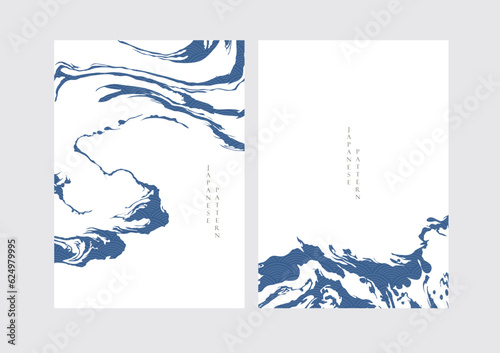 Abstract art background with contemporary art template vector. Water surface elements with Japanese wave pattern decoration. Hand drawn ocean object.