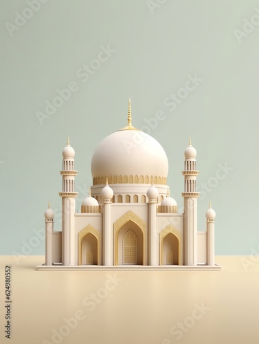 3D islamic mosque illustration for banner social media, gold, minimalist, eid fitr, eid adha, ramdhan kareem, muharam, islamic new year