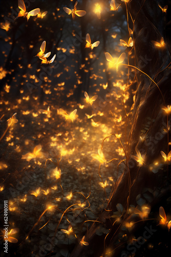 fire fly in deep forest in autumn at the night  create using generative AI tools