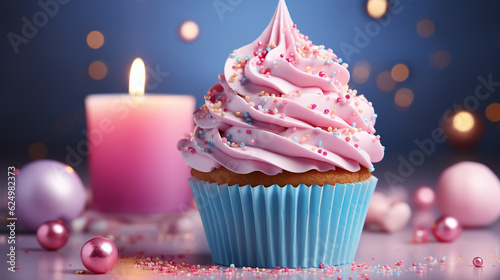 cupcake with candle HD 8K wallpaper Stock Photographic Image © AA