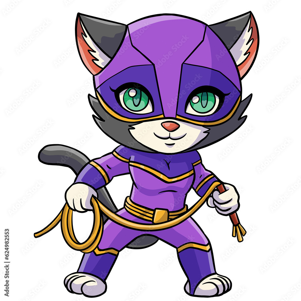 Cute cat superhero with lasso