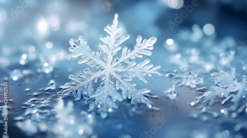 Big icy snowflake background. Made with Generative AI. 