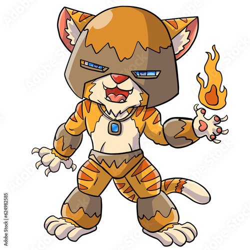 Fototapeta Naklejka Na Ścianę i Meble -  Cat character in fire costume