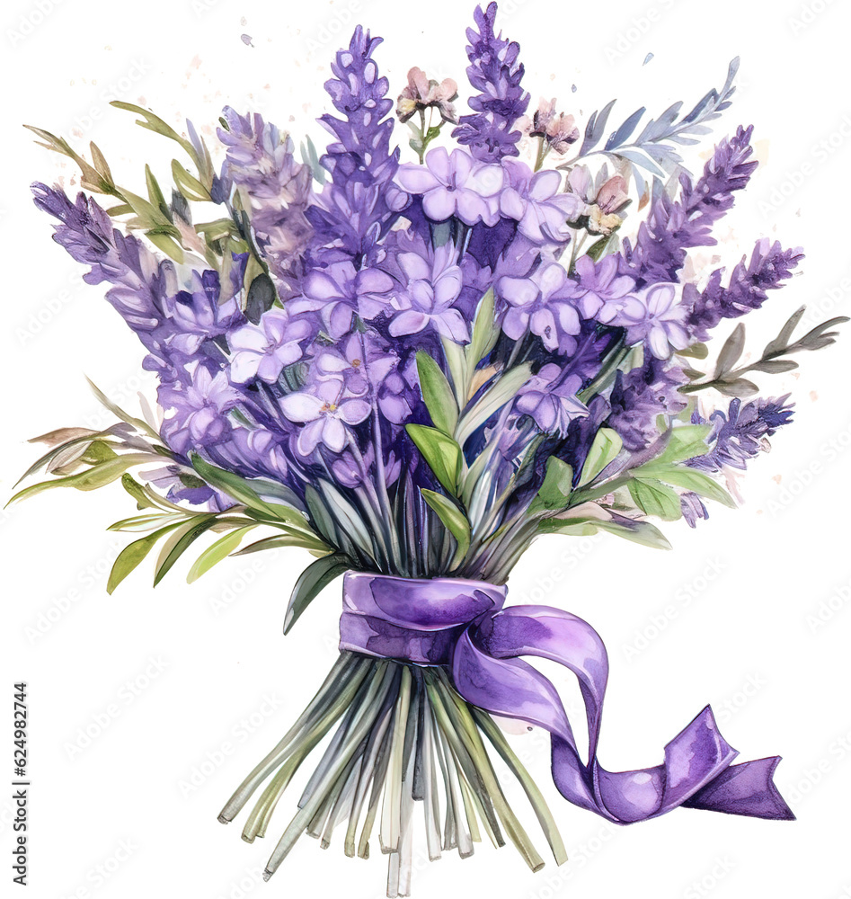 bouquet of lavender purple watercolor isolated on white background