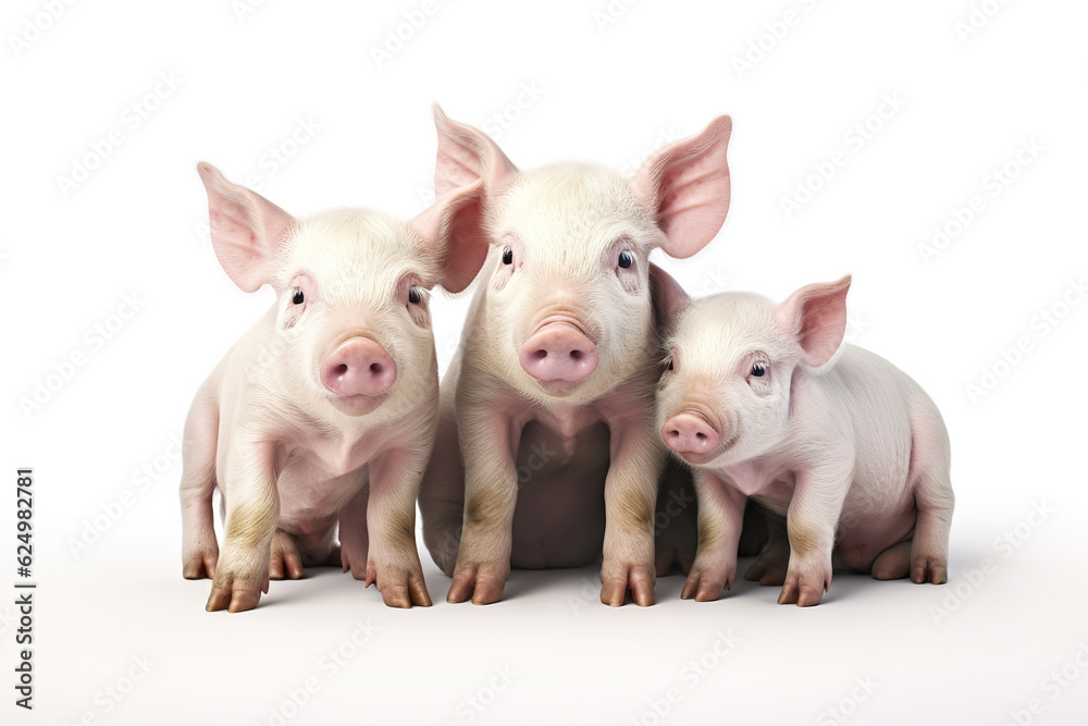 Image of family group of pigs on white background. Farm animals. Illustration, Generative AI. Image of family group of pigs on white background. Farm animals. Illustration, Generative AI.