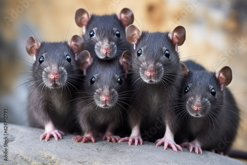 Image of family group of rats on white background. Wildlife Animals. Illustration, Generative AI. © yod67