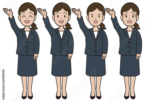 A young woman in a suit Here is your hand Guidance Introduction