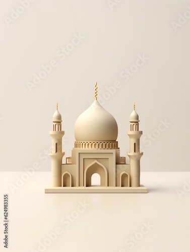 3D islamic mosque illustration for banner social media, gold, minimalist, eid fitr, eid adha, ramdhan kareem, muharam, islamic new year