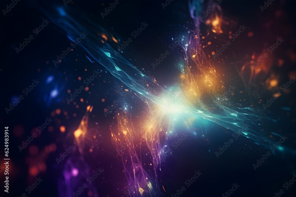 Colorful color space background. Abstract textures. Black background. The moment of the Big Bang. Generative AI

