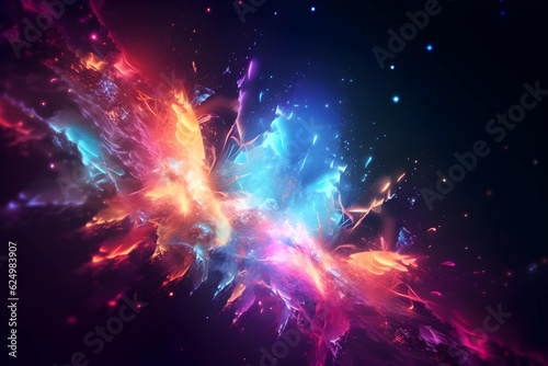 Colorful color space background. Abstract textures. Black background. The moment of the Big Bang. Generative AI 