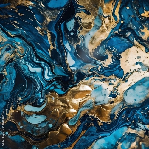 Abstract marble wallpaper. Luxurious blue and yellow textured background. Generative AI 