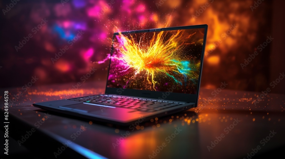 Efficient Business Tools: Streamlined Laptop for Seamless Communication and Advanced Mobility in a Sleek Black Desig, generative AI