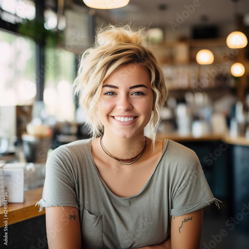 portrait of cute blonde barista in a coffee shop 3