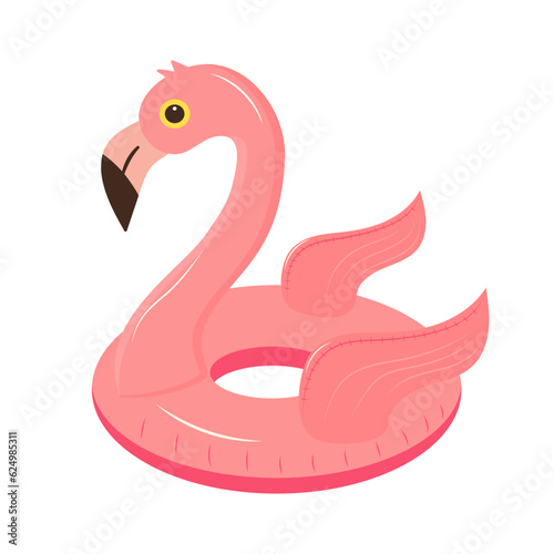Pink flamingo rubber ring. Inflatable toy for swimming. Summer, beach, relax concept.