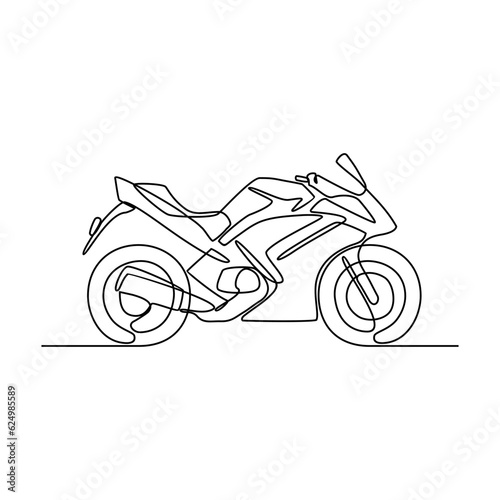 One continuous line drawing of motorcycle as land vehicle with white background. Land transportation design in simple linear style. Non coloring vehicle design concept vector illustration