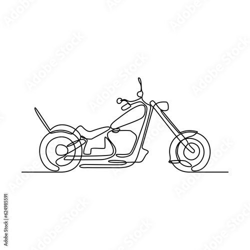 One continuous line drawing of motorcycle as land vehicle with white background. Land transportation design in simple linear style. Non coloring vehicle design concept vector illustration