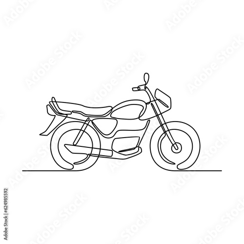 One continuous line drawing of motorcycle as land vehicle with white background. Land transportation design in simple linear style. Non coloring vehicle design concept vector illustration