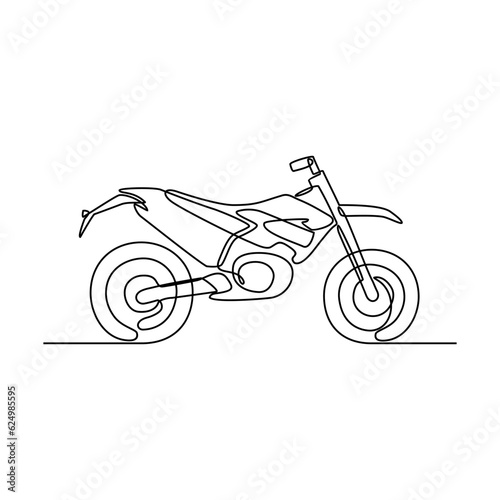 One continuous line drawing of motorcycle as land vehicle with white background. Land transportation design in simple linear style. Non coloring vehicle design concept vector illustration