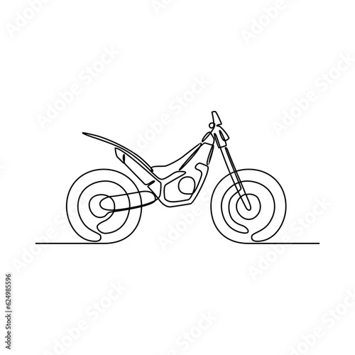 One continuous line drawing of motorcycle as land vehicle with white background. Land transportation design in simple linear style. Non coloring vehicle design concept vector illustration