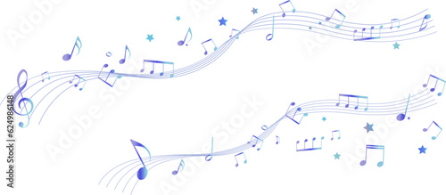 夜空をイメージした遠近感のある楽譜のフレームイラスト　五線譜　背景イラスト　音符、音楽記号のイラスト