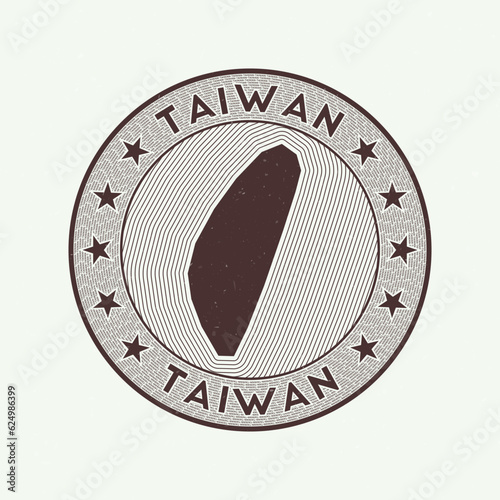 Taiwan round badge vector. Country round stamp with shape of Taiwan, isolines and circular country name. Amazing emblem. Modern vector illustration.