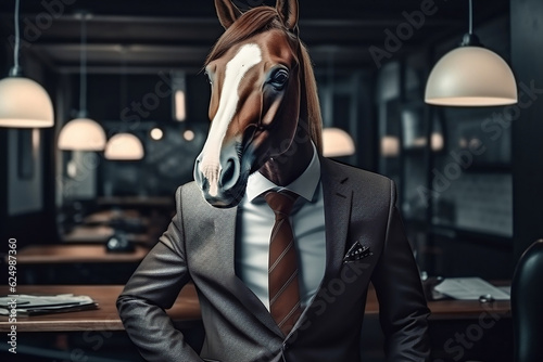 Elegant Equine in Formal Attire: A Horse in Business Suit at the Office, generative AI