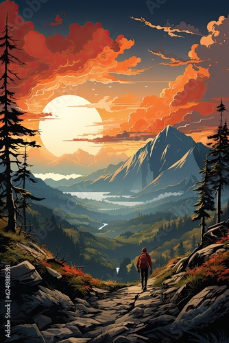 hiking in the style vector illustration