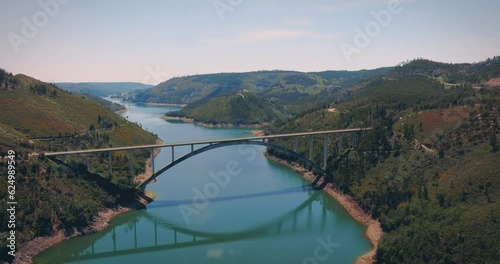 zezere river valley in central portugal bridge medium drone shot photo