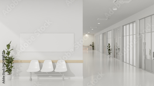 Fotografering Interior design of a modern luxurious white building corridor or hallway with wa