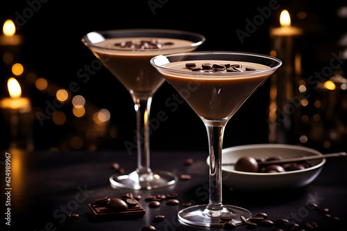 Delicious chocolate martini in a glass. chocolate drink 