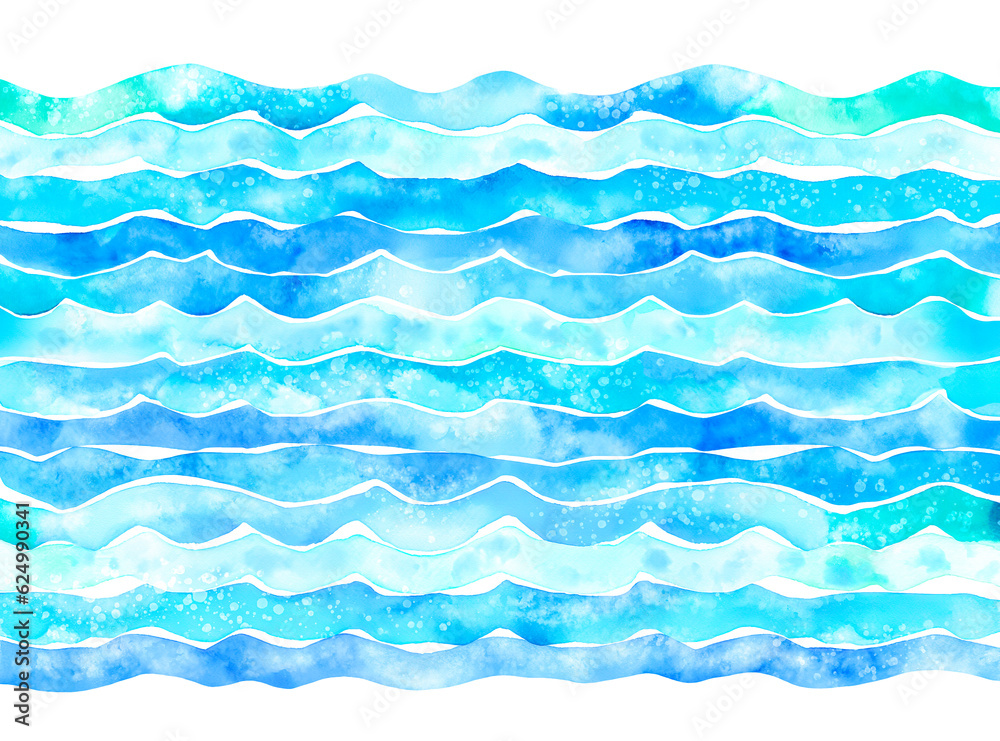 Transparent ocean water wave copy space for text.  Isolated blue, teal, turquoise happy cartoon wave for pool party or ocean beach travel. Web banner, backdrop, background png graphic.