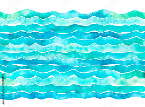 Transparent ocean water wave copy space for text. Isolated blue, teal, turquoise happy cartoon wave for pool party or ocean beach travel. Web banner, backdrop, background png graphic.