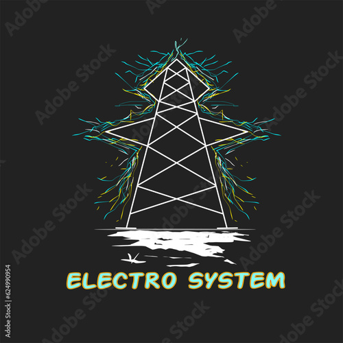 Print an illustration of an electric tower or an electric signal catcher that triggers electricity
