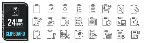 Clipboard simple minimal thin line icons. Related checklist, approved, survey, report. Editable stroke. Vector illustration.