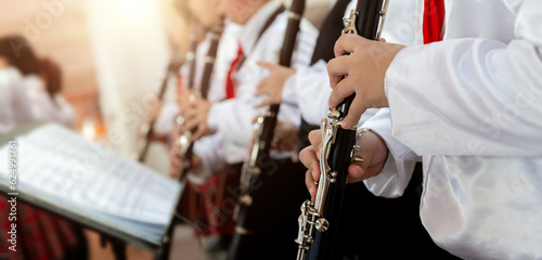 Photography Group of pupils playing the clarinet in a row