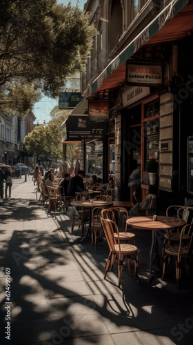 Cafe on the side street in the city, made with generative AI