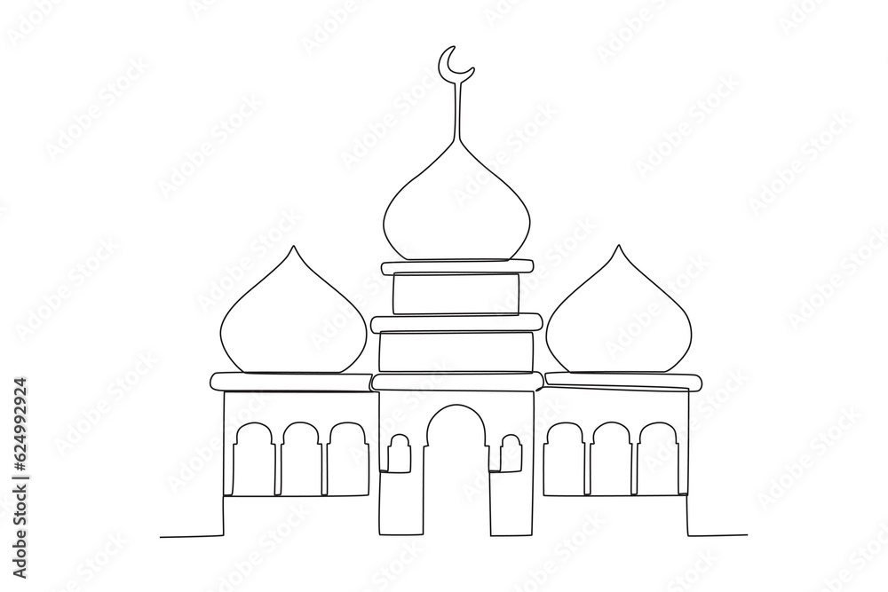 Illustration of a mosque for Muslims. Mawlid one-line drawing Illustration of a mosque for Muslims. Mawlid one-line drawing