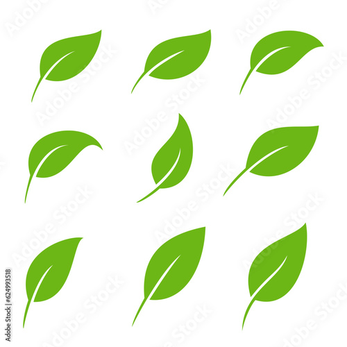 vector illustration group of variation nature green leaf leaves icon sign. clip art. 