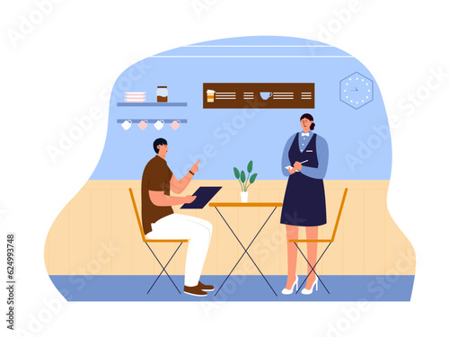 Coffee shop vector illistration. Coffee shop flat illustration. City cafe. Summer urban spring landscape. Flat design concept.