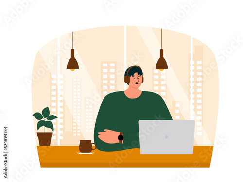 Coffee shop vector illistration. Coffee shop flat illustration. City cafe. Summer urban spring landscape. Flat design concept.