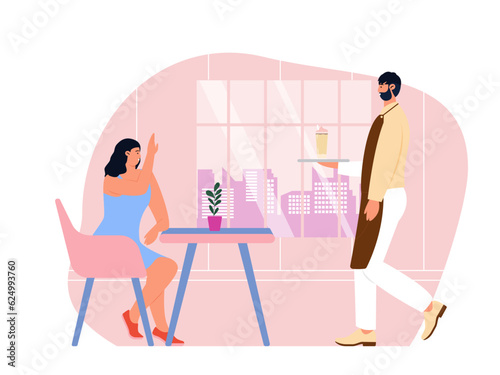 Coffee shop vector illistration. Coffee shop flat illustration. City cafe. Summer urban spring landscape. Flat design concept.