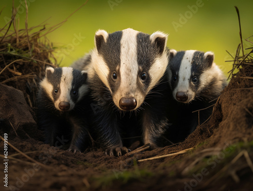A Badger and Her Babies in Nature   Generative AI © Nathan Hutchcraft