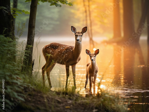A Deer and Her Babies in Nature | Generative AI