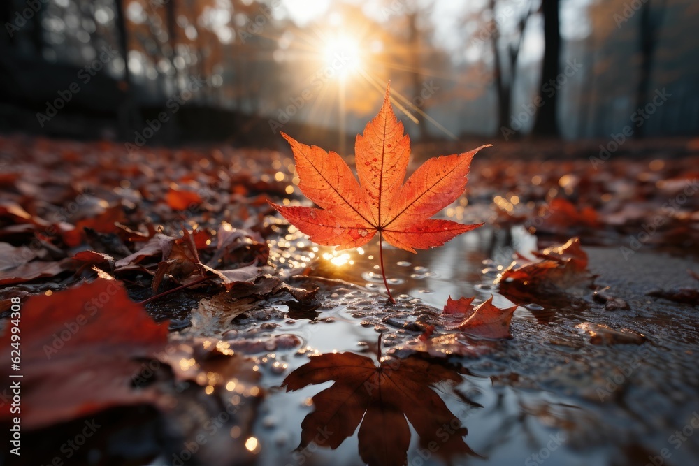 rays divine lights, low angle Autumn tree leaf