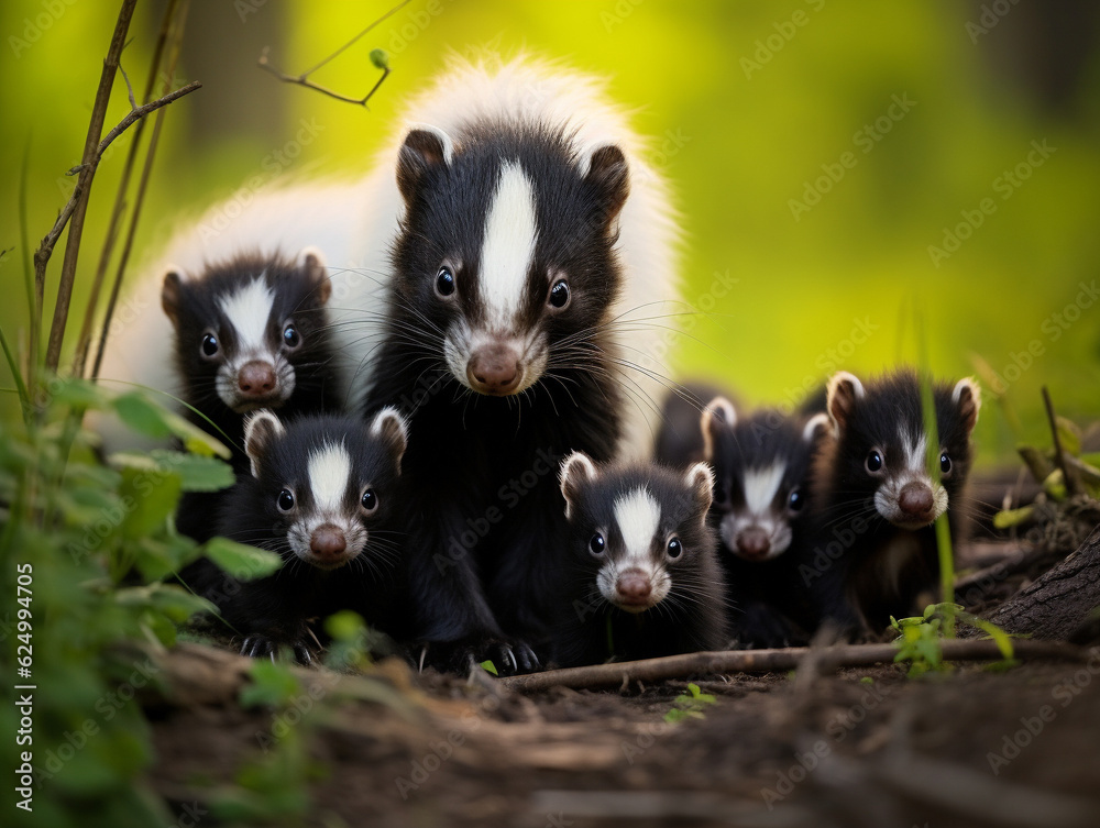 A Skunk and Her Babies in Nature | Generative AI
