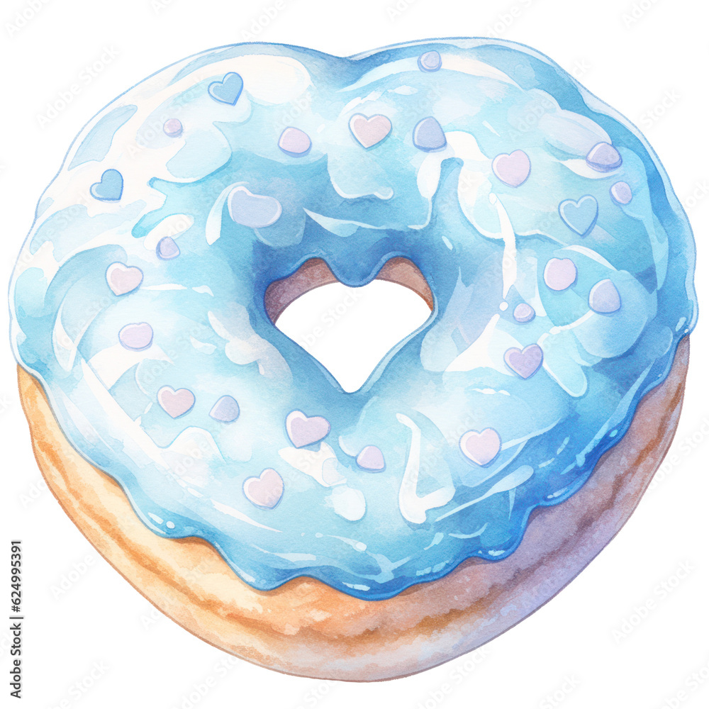 Delicious Blue Heart Shaped Donut Watercolor Illustration, Sweet Treat for Valentine's Day, Isolated on Transparent Background. Generative AI Delicious Blue Heart Shaped Donut Watercolor Illustration, Sweet Treat for Valentine's Day, Isolated on Transparent Background. Generative AI