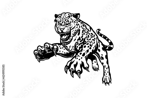 Jumping Leopard vector black and white